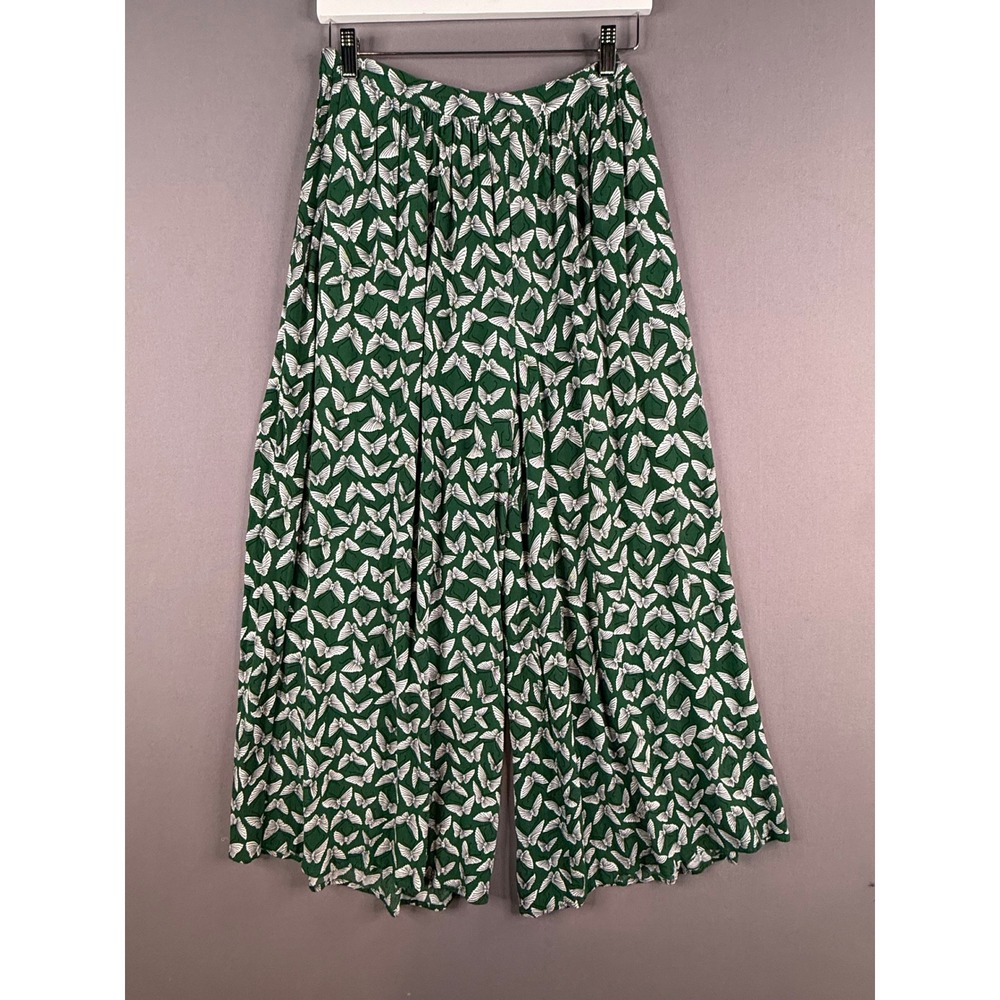Maeve Acker Wide Leg Pants Womens XS S Green Butterfly Print Anthropologie - Picture 1 of 11